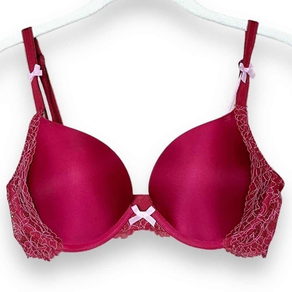 Victoria’s Secret Dream Angels Push-Up Bra 32D underwire lace red burgundy